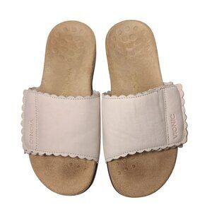 Vionic Florence Sandals Womens 6.5 Pink Scalloped Leather Adjustable Comfort